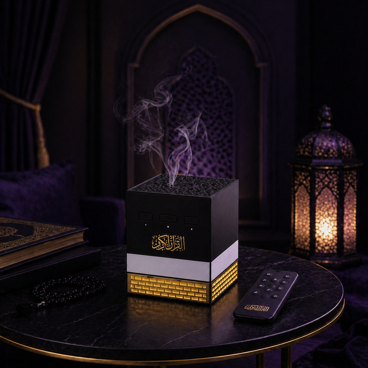 Kaaba shaped Bluetooth Quran speaker with colorful LED ambient lighting