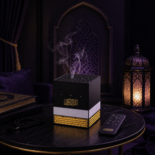 Kaaba shaped Bluetooth Quran speaker with colorful LED ambient lighting